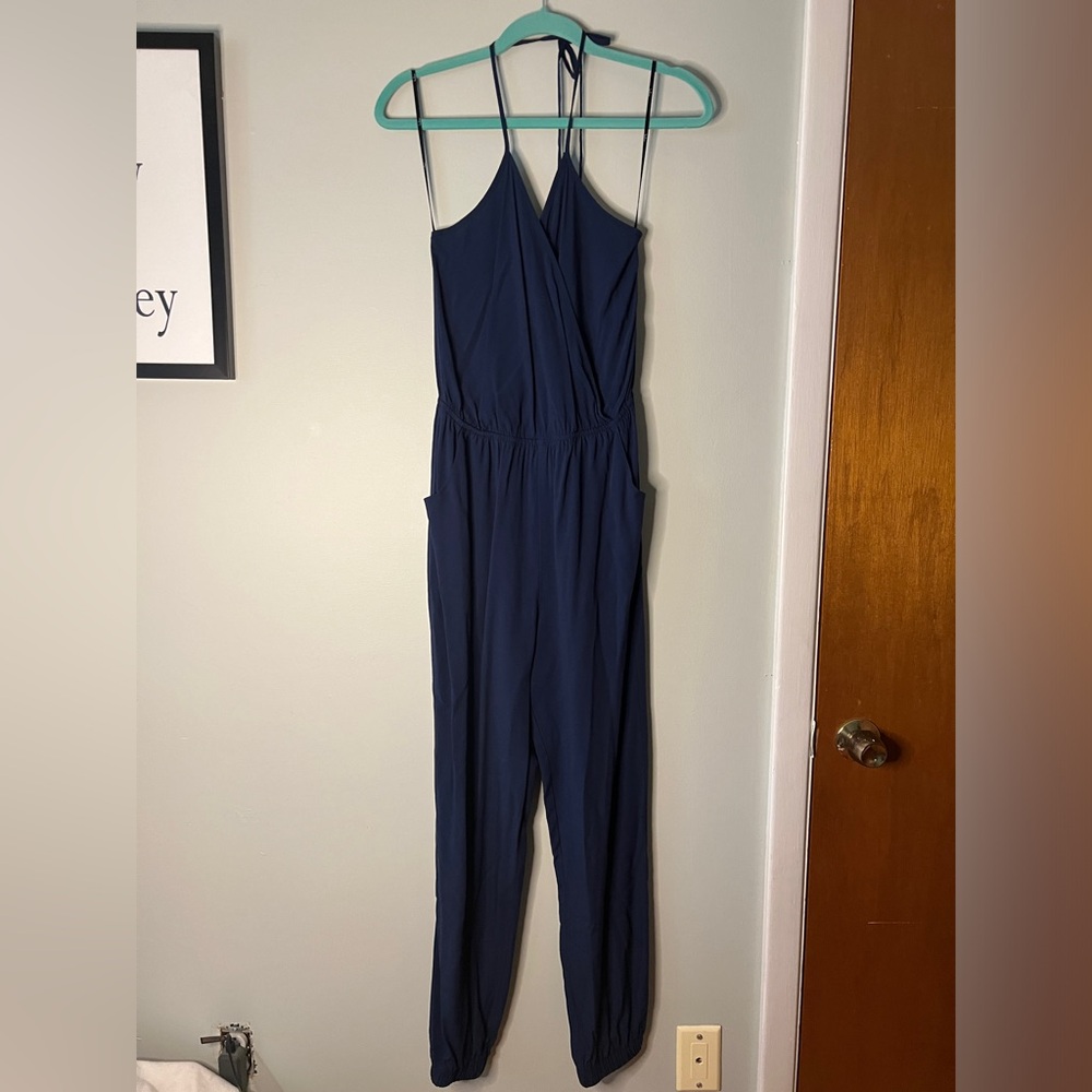 Lulu's Jumpsuit Navy Blue Halter‎ Neck Women Medium